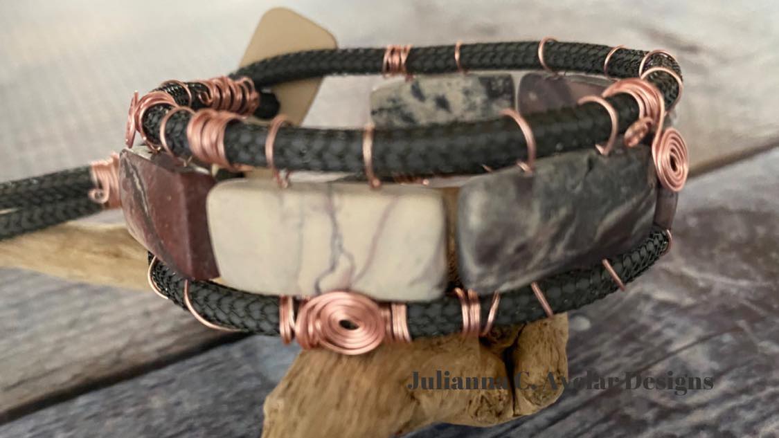 SilverSilk Pipe Chain & Artistic Wire Cuff - Jewel Loom School with Jewels