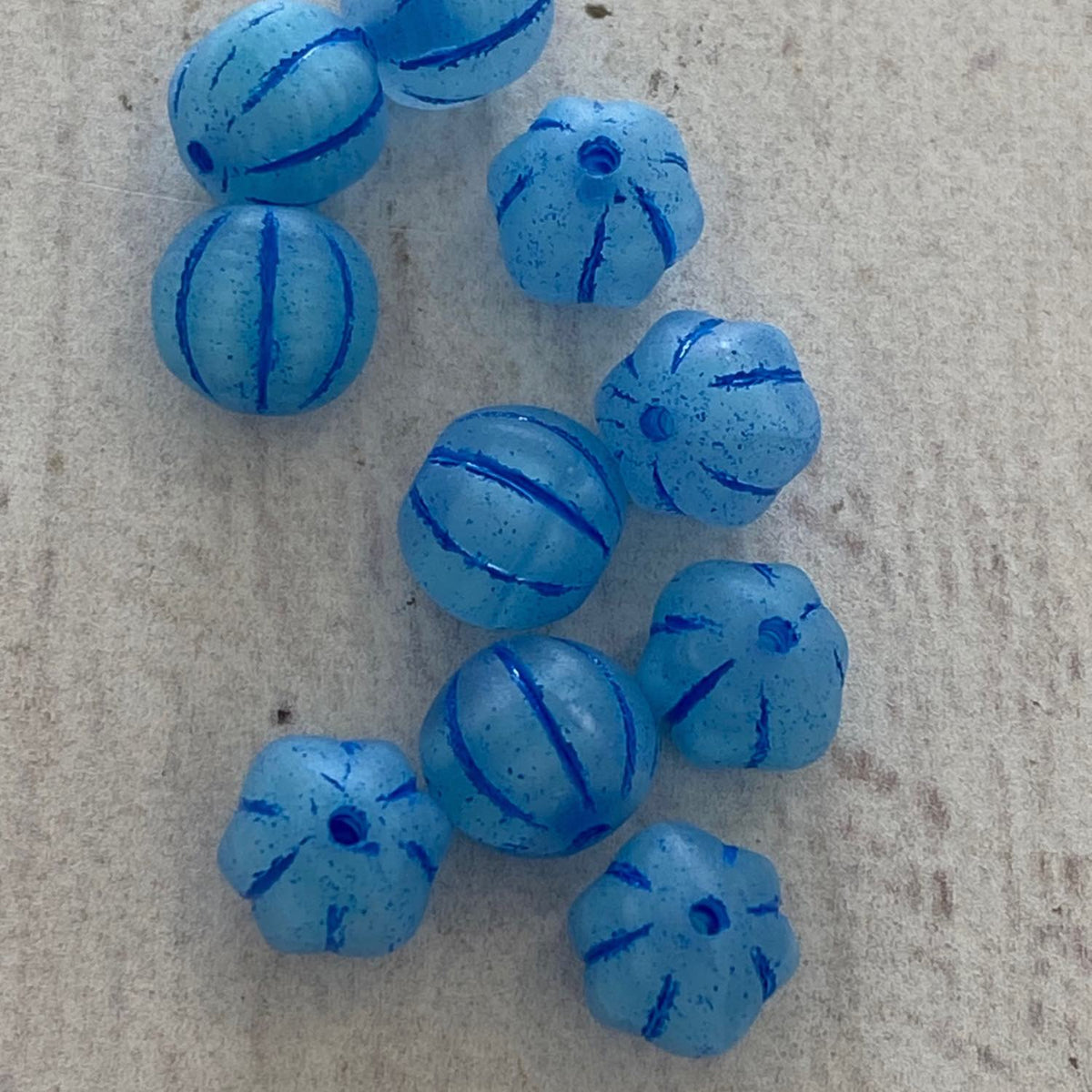 Czech Glass 8mm Melons Periwinkle Blue Wash 10pcs