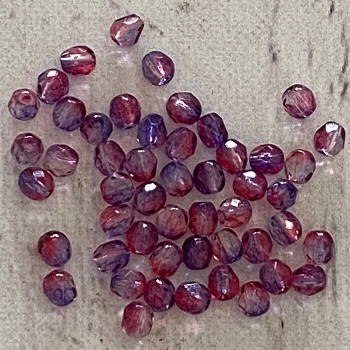 Czech Glass Fire Polish 4mm 1/2 Fuchsia 1/2 True Purple