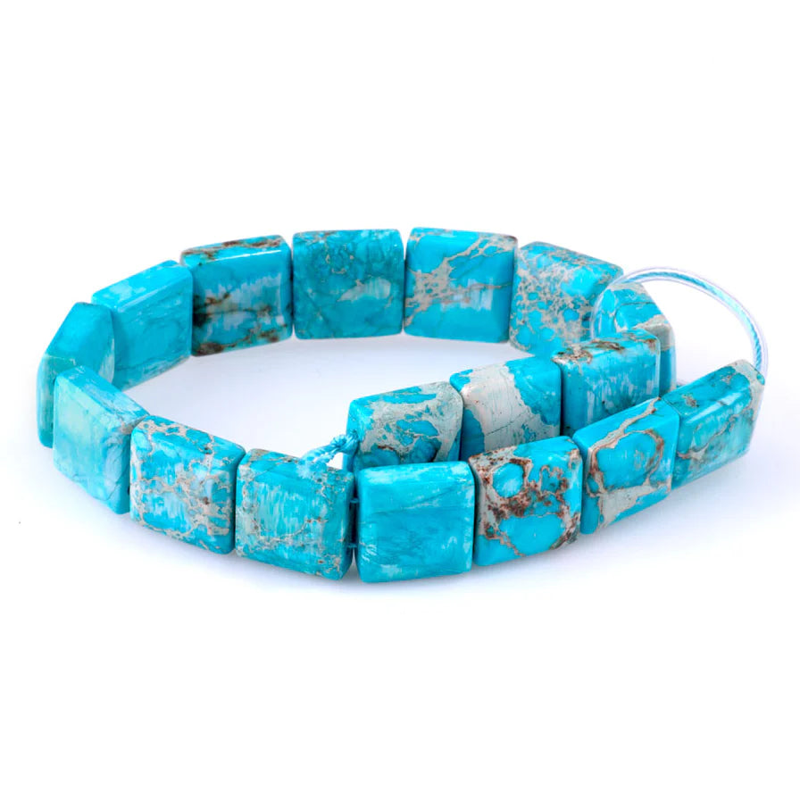 Aqua Dyed Impression Jasper 12mm double drilled 8 inch