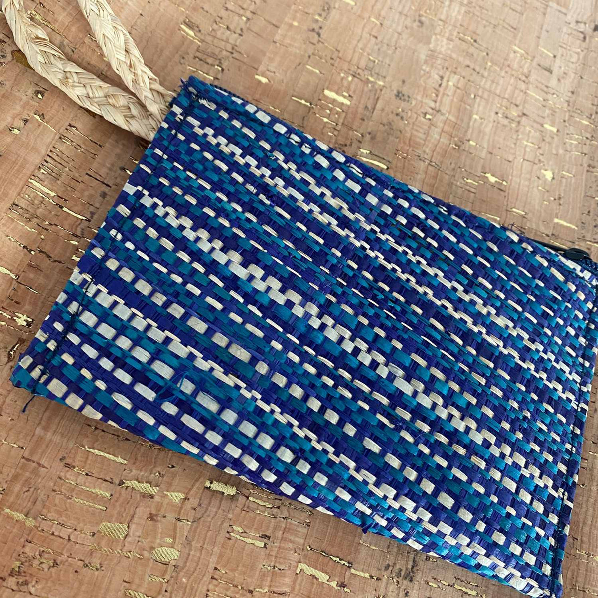 African Recycled Materials Clutch Thin Multi Blue Stripes