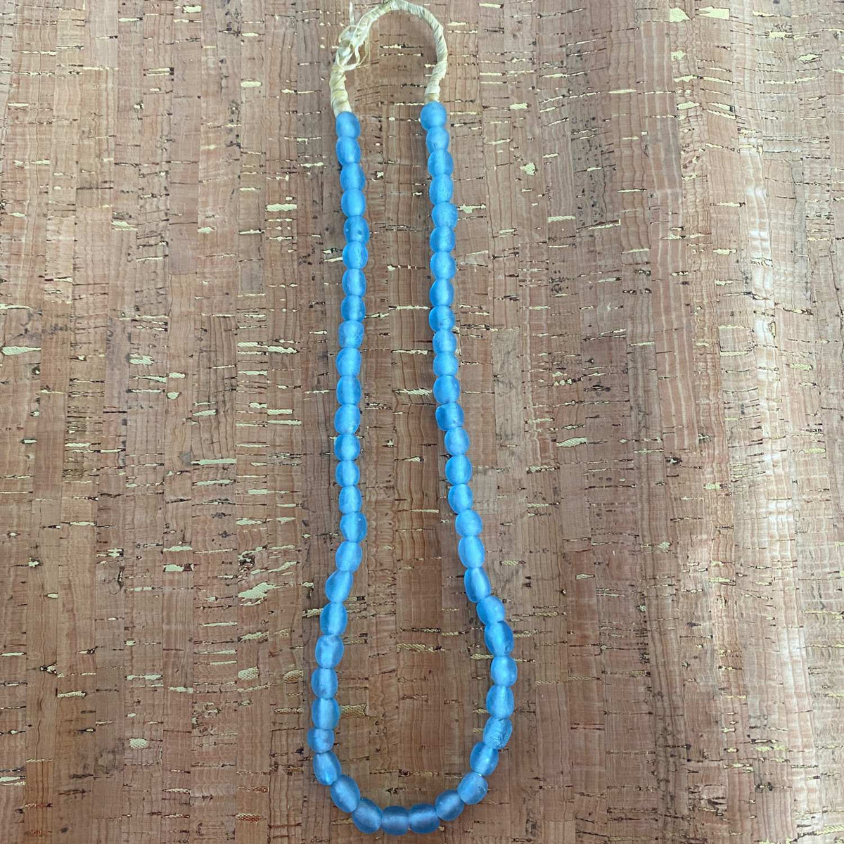 African Recycled Glass Beads Strand Round Blue