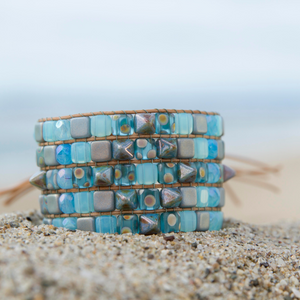 Beaded Cuff made on the Jewel Loom Bead Loom in shades of blue