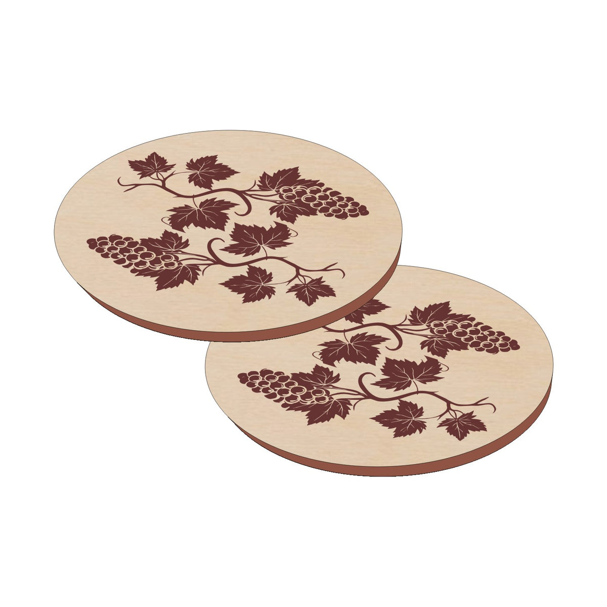 Sustainable Baltic Birch Designer Coasters Grapevine 2 pieces