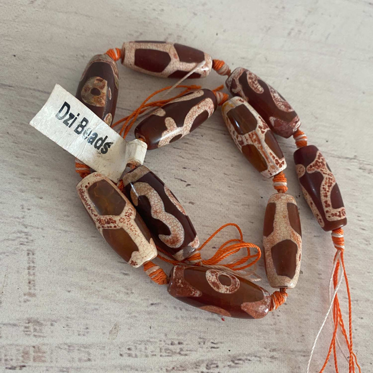 DZI Agate Beads 10x30 Barrel Brown