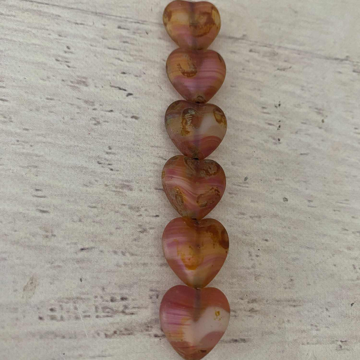 Czech Glass Brown Heart Bead with Hole 6 Pieces