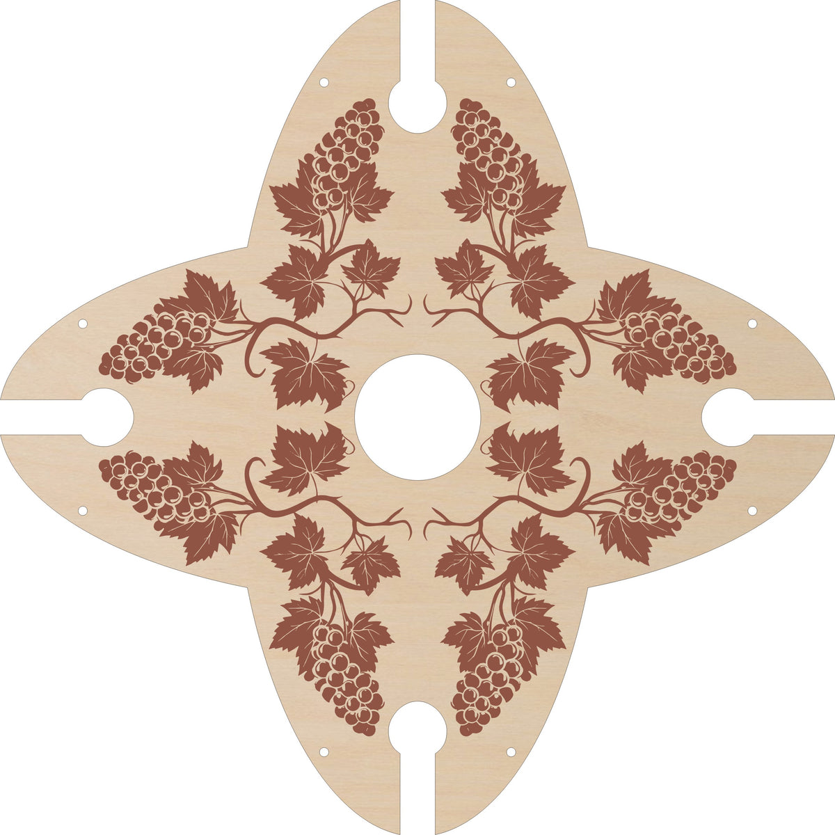 Sustainable Baltic Birch Designer four Slide Stemware Wine Caddie Grapevine