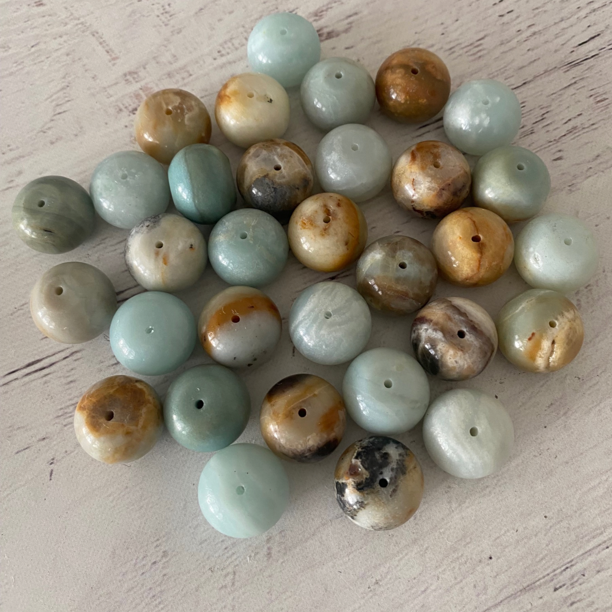 Large Single Hole Round Amazonite Beads 2 pcs