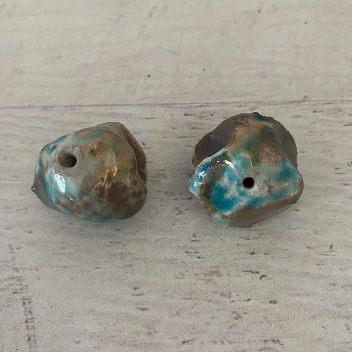 RAKU Fired Large Nugget Beads 2 Pieces