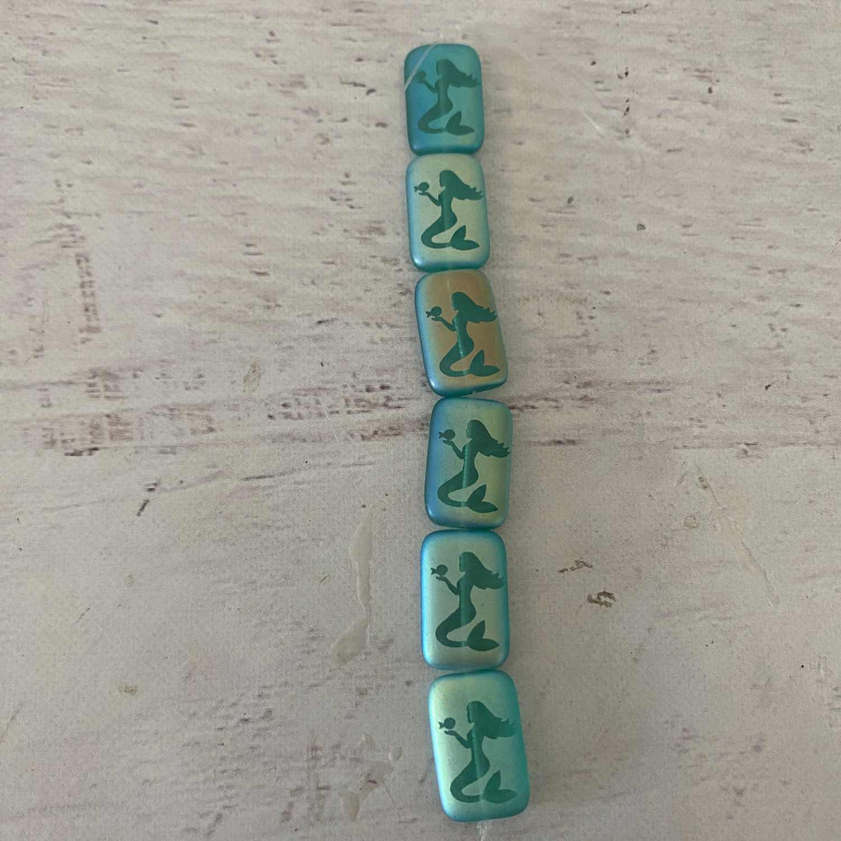 Czech Glass Laser Mermaid Rectangle Bead with Hole 6 Pieces