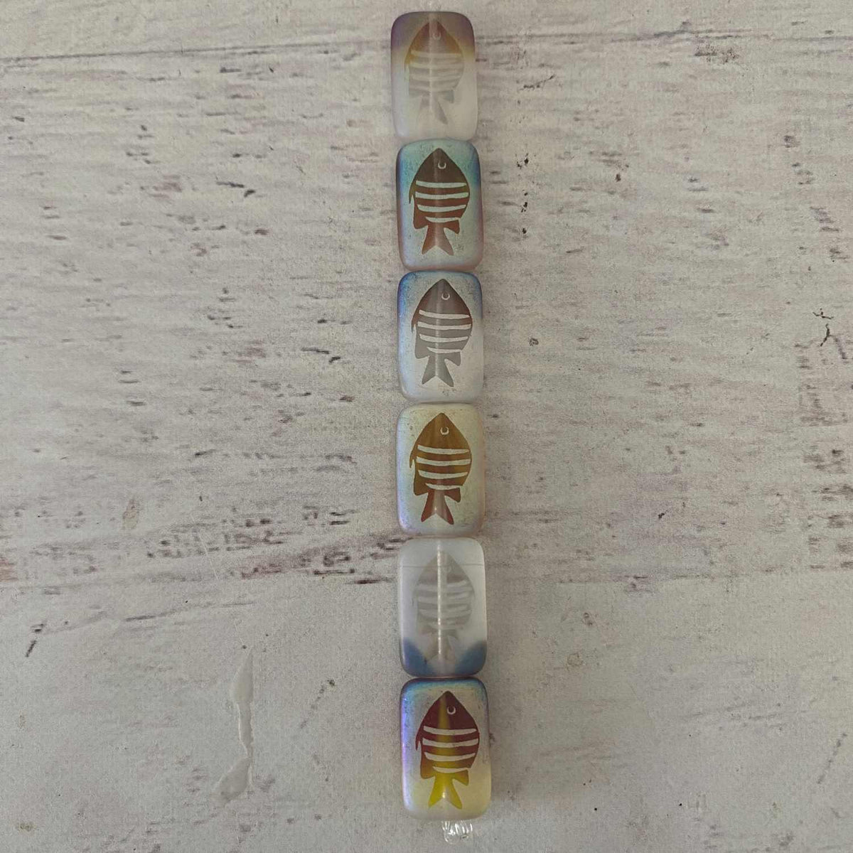 Czech Glass Laser Fish Rectangle with Hole 6 pieces