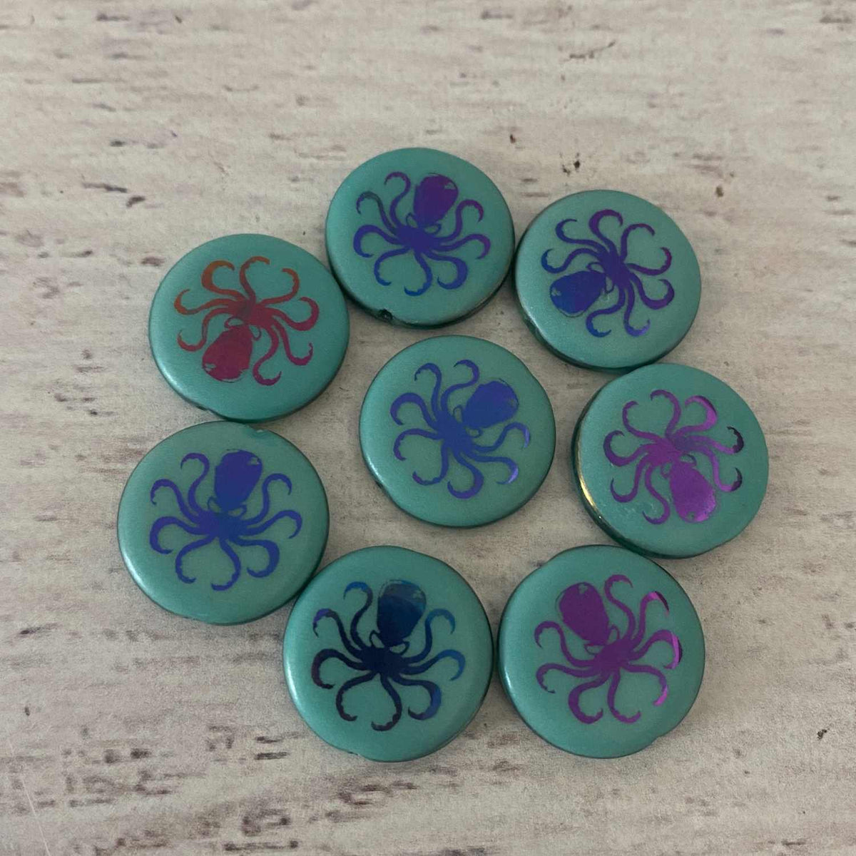 Czech Glass Laser Octopus Round Bead with Hole 8 Pieces