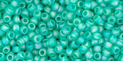 TOHO Seed Beads Round 11/0 Tube 2.5" : Transparent Rainbow Frosted Dk Peridot