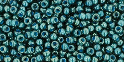 TOHO Seed Beads Round 11/0 Tube 2.5" : Transparent Lustered Emerald Green Denim Blue