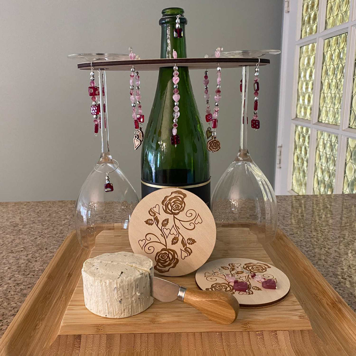 Sustainable Baltic Birch Designer Two Slide Stemware Wine Caddie Grapevine