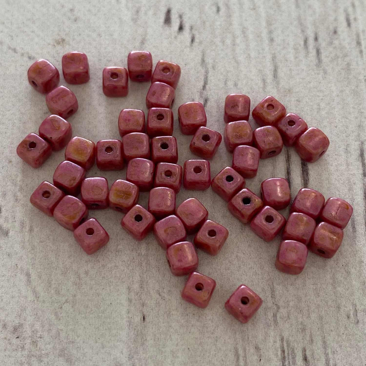 Czech Glass 4mm Cube Rose Gold Luster 50pcs