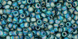 TOHO Seed Beads Round 8/0 Tube 2.5" : Transparent Rainbow Frosted Teal