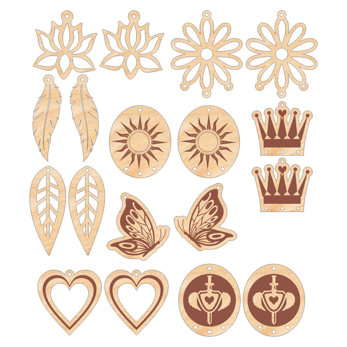 Designer Series Baltic Birch Earring Collection 18 piece's 9 pairs