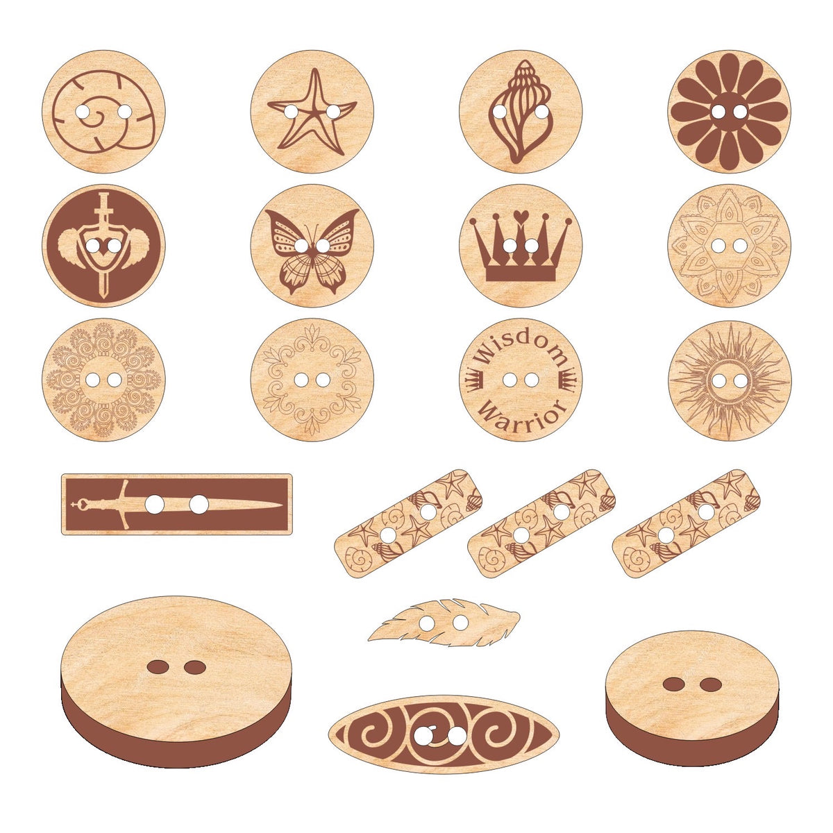 Jewel Loom Designer Series Baltic Birch Wood Buttons 20 piece Collection