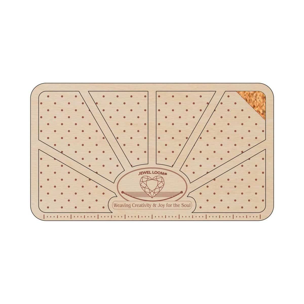 A beige wooden bead board with 8 inch ruler lines, designed for use with a beading loom for creative projects.