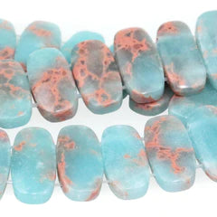 Powder Blue Impression Jasper 10x20mm double drilled 8 inch strand