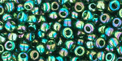 TOHO Round 8/0 Tube 2.5" Transparent Rainbow Green Emerald