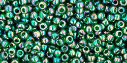 TOHO Seed Beads Round 11/0 Tube 2.5" Transparent Rainbow Green Emerald