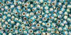 TOHO Seed Beads Round 11/0 Tube 2.5" Gold Lined Rainbow Aqua