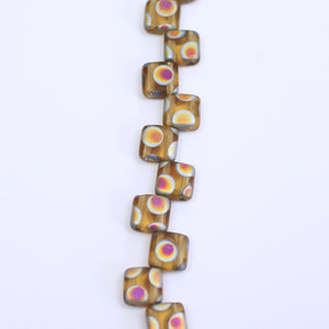 Czech Glass 6mm Tile Bead Amber Peacock 25 pcs
