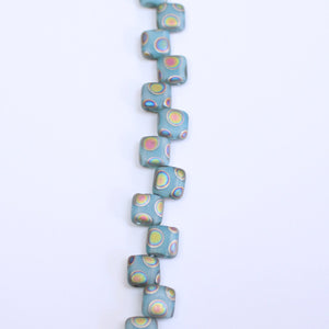 Czech Glass Tile Bead Aqua Turquoise Peacock 6mm Vitrial Finish 25 pcs