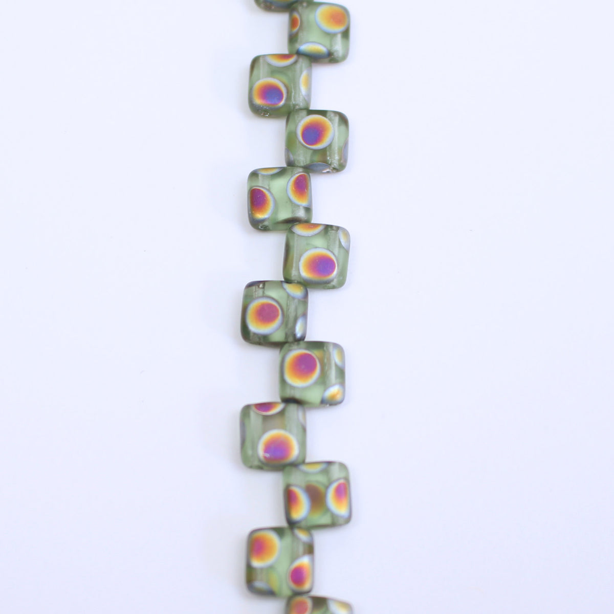 Czech Glass 6mm Tile Bead Green Peridot Peacock 25 pcs