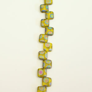 Czech Glass Tile Bead Yellow Peacock 6mm 25 pcs