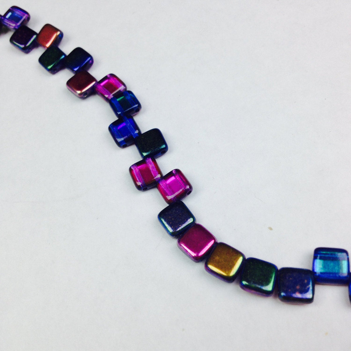 Bead Two Hole Czech Glass 6mm Tile Bead in Purple Rainbow