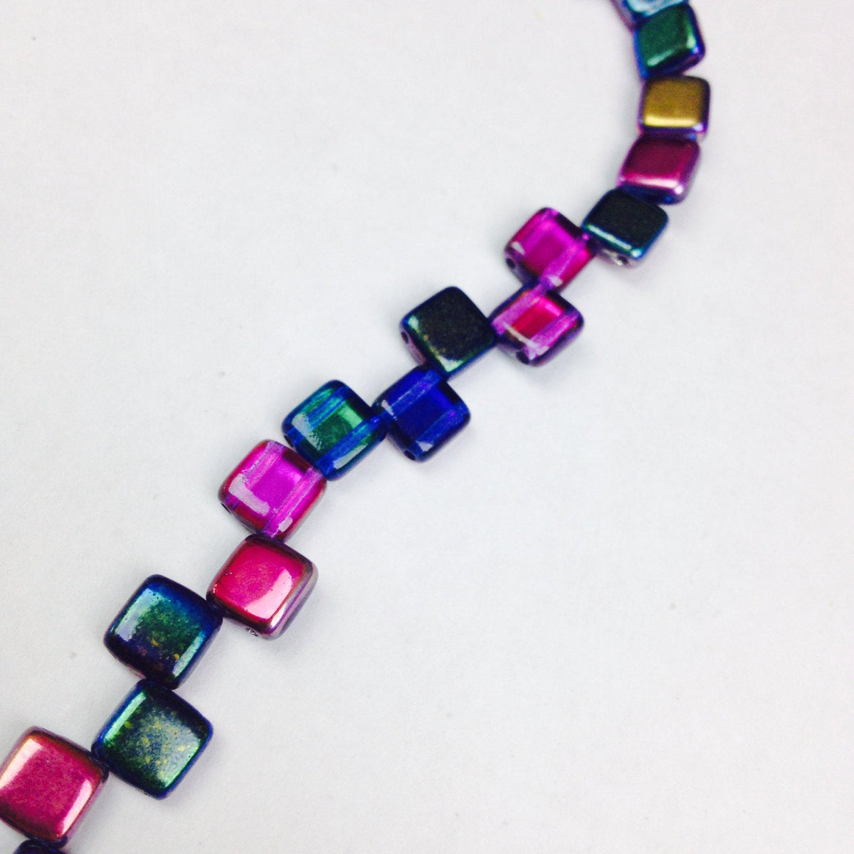 Bead Two Hole Czech Glass 6mm Tile Bead in Purple Rainbow