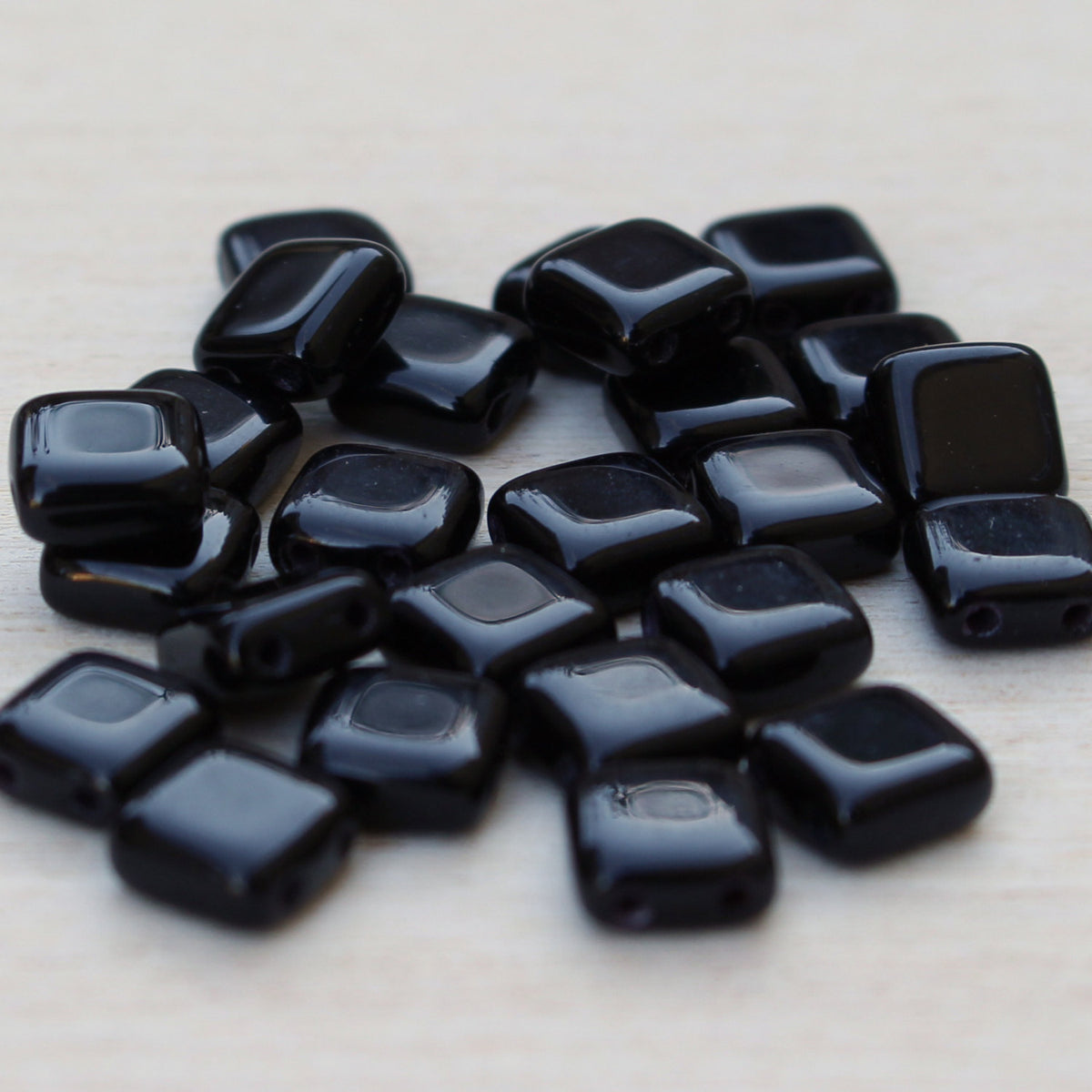 Czech Glass Tile Bead Black Shinny 6mm 25 pcs