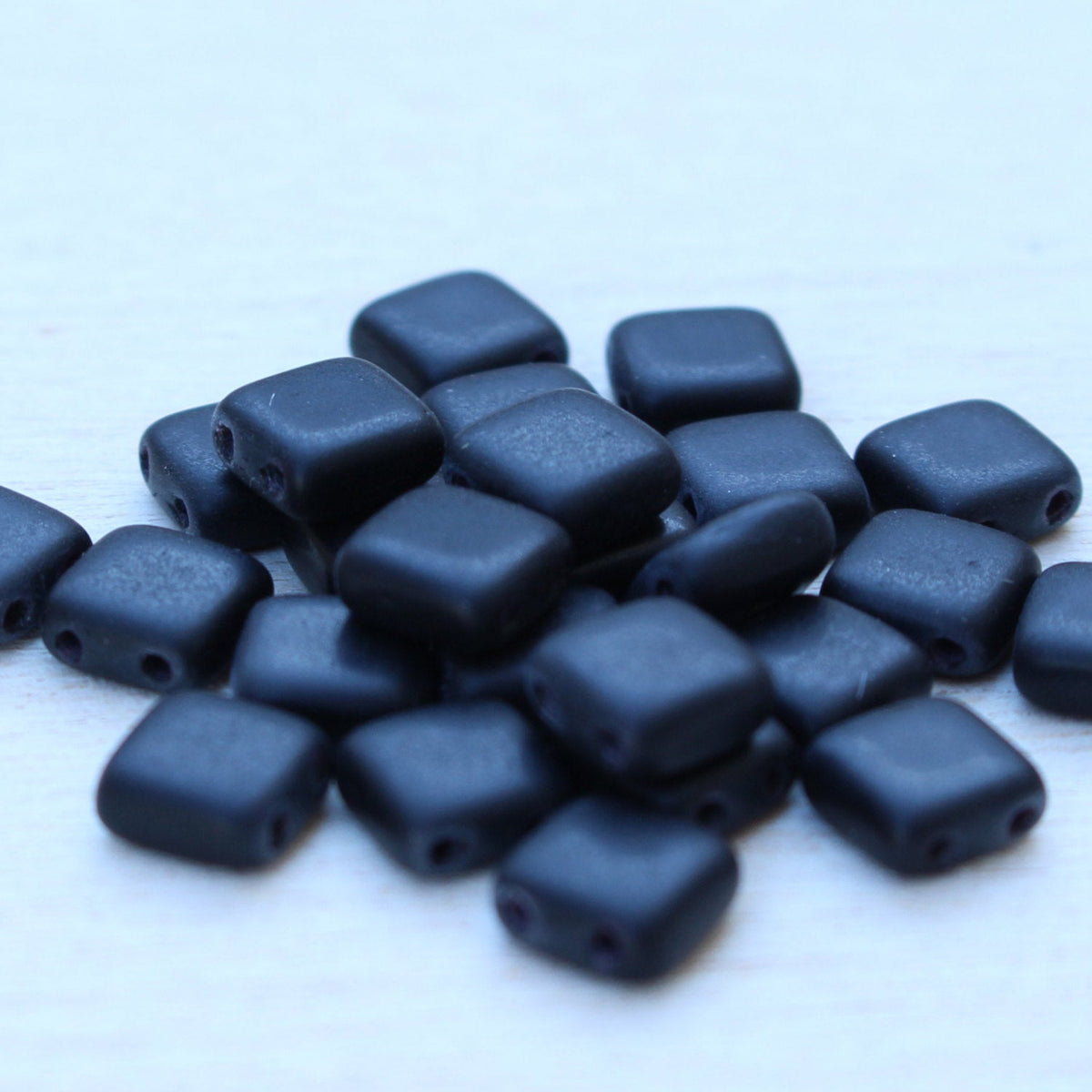 Czech Glass 2-Hole 6mm Tile Bead Black Brick Matte 25 pcs