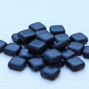 Czech Glass 2-Hole 6mm Tile Bead Black Brick Matte  25 pcs