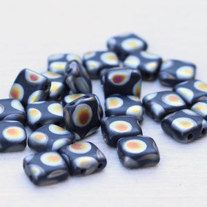 Czech Glass Bead 6mm Tile Black Peacock