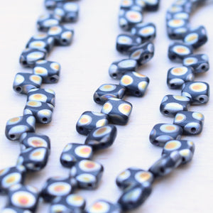 Czech Glass Bead 6mm Tile Black Peacock