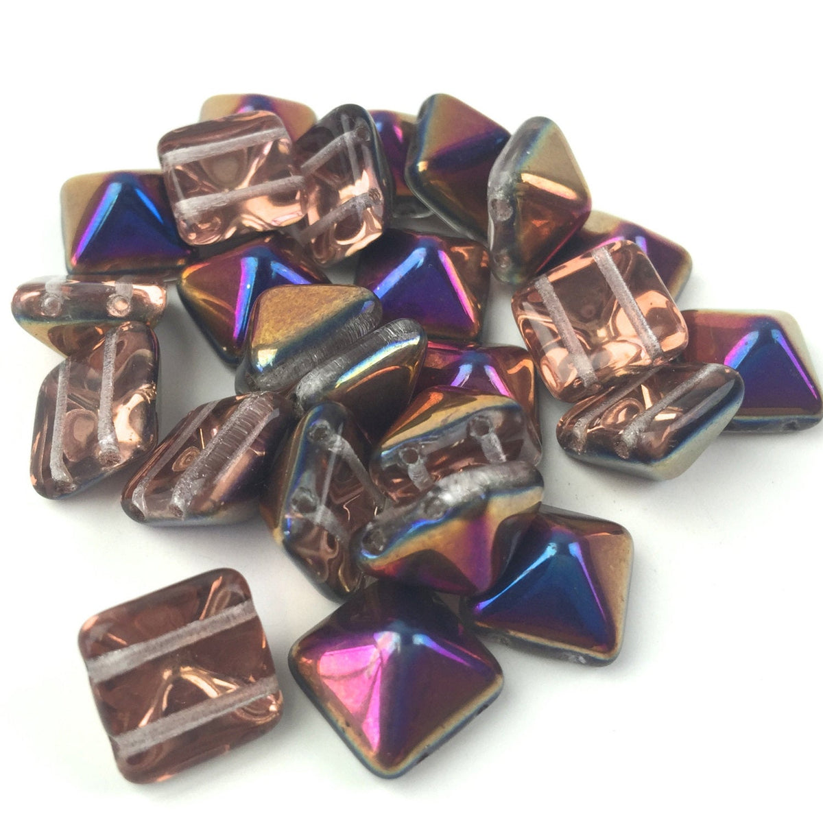 Beads, Czech Glass Beads, Topaz Copper, 25 pieces, Pyramid 12mm, C4410
