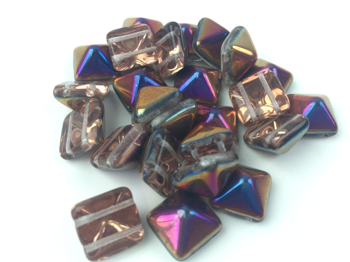 Beads, Czech Glass Beads, Topaz Copper, 25 pieces, Pyramid 12mm, C4410