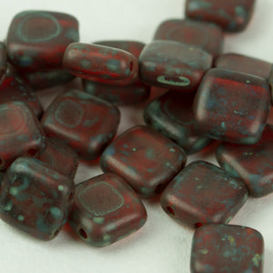 Czech Glass 6mm Tile Bead SiamTravertine 25 pcs