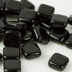 Czech Glass Tile Bead Black Shinny 6mm 25 pcs