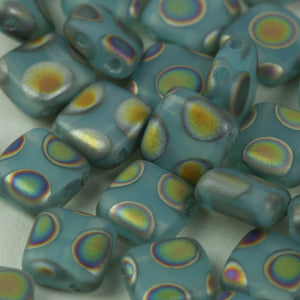 Czech Glass Tile Bead Aqua Turquoise Peacock 6mm Vitrial Finish 25 pcs