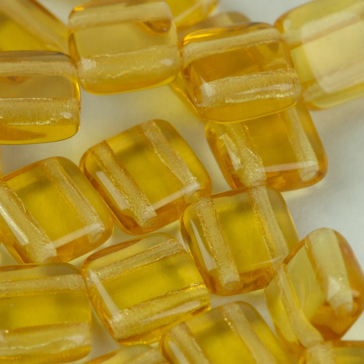 Czech Glass 6mm Tile Bead Amber Transparent