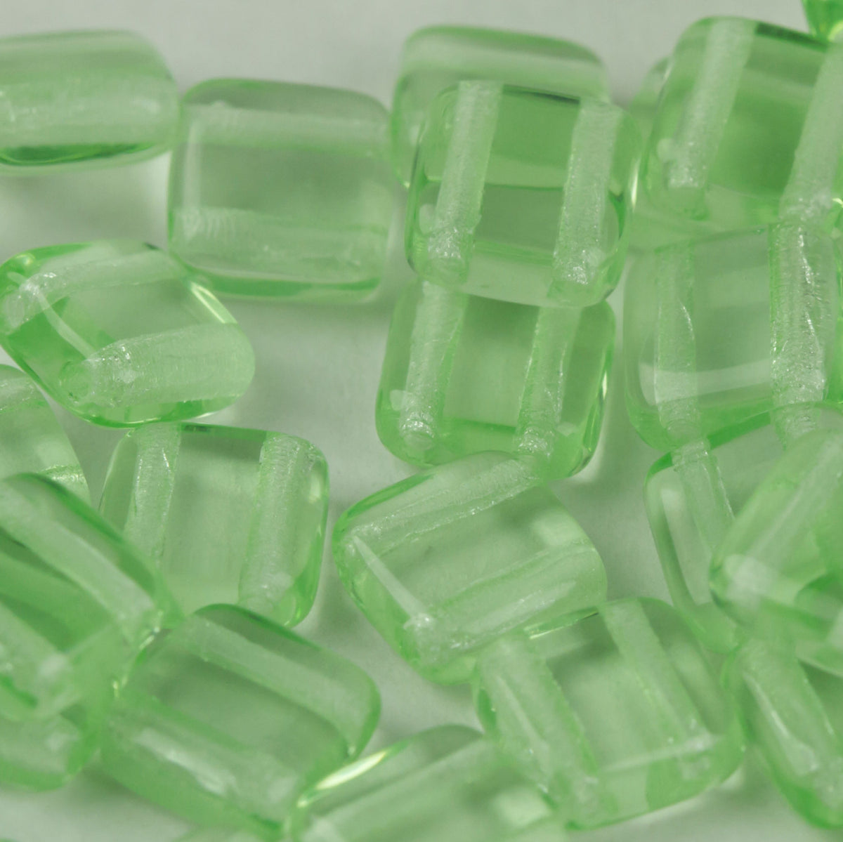Beads, Two Hole Czech Glass 6mm Tile Bead in Peridot Transparent 25 pcs