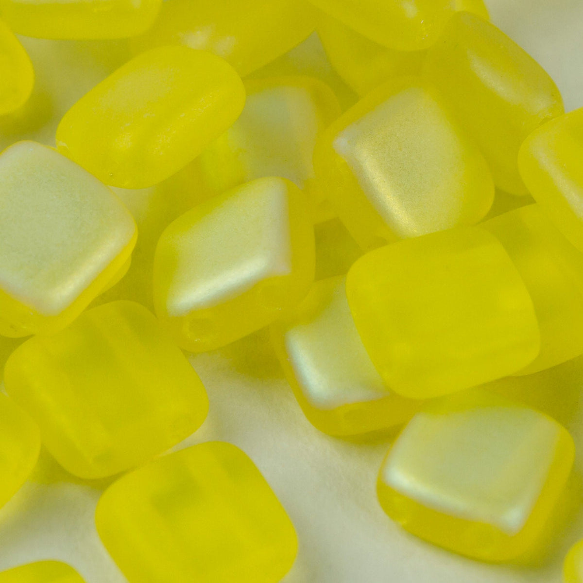 Two Hole Czech Glass 6mm Tile Bead in Yellow Rainbow Iris 25 pcs