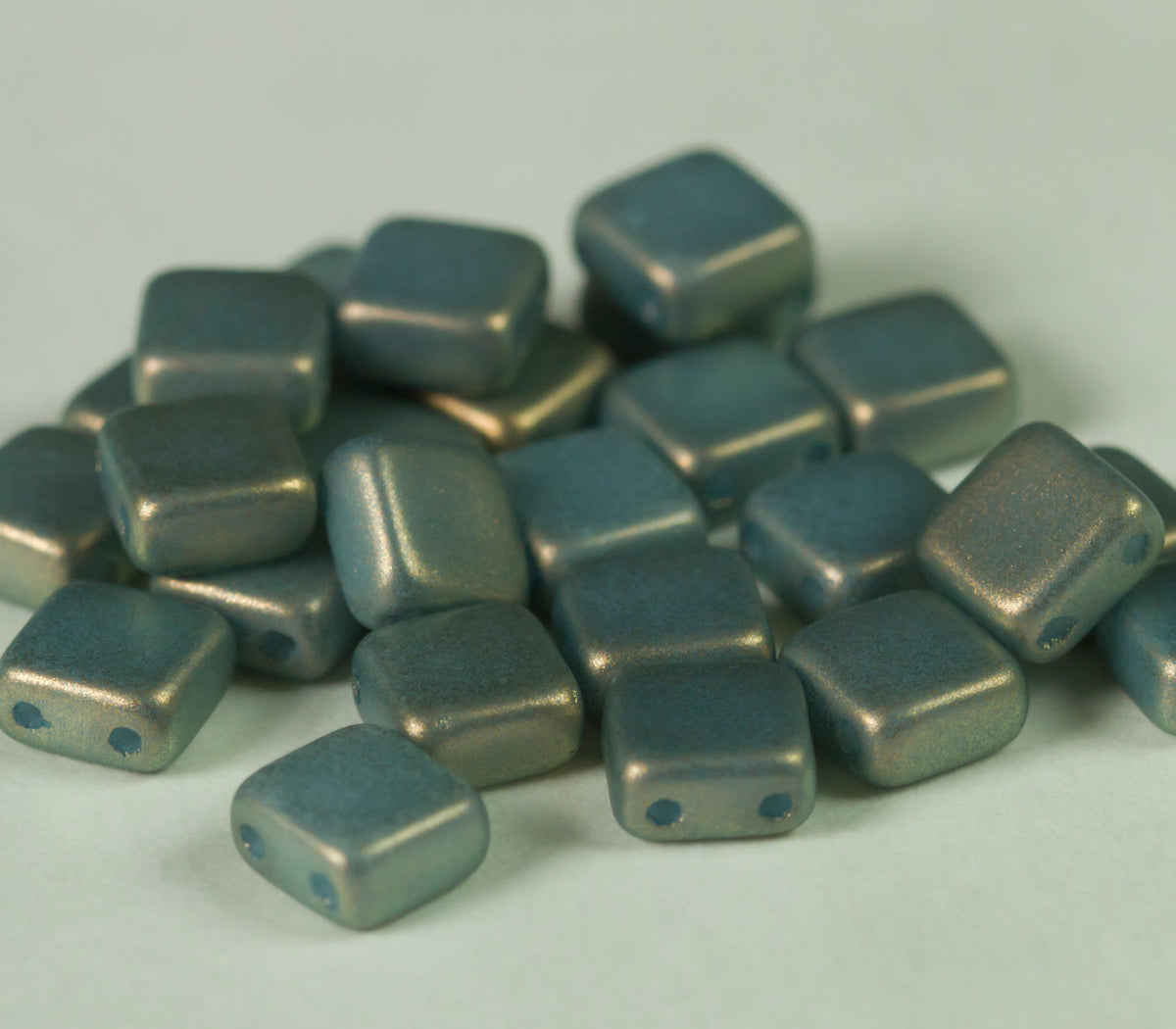 Beads Two Hole Czech Glass 6mm Tile Bead Lavender Luster with hints of blue green 25 pcs TH55