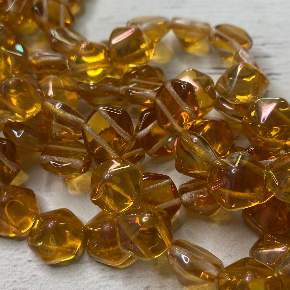 Czech Glass two hole 12mm Hexagon Pyramid Lt Topaz Transparent 25 pieces