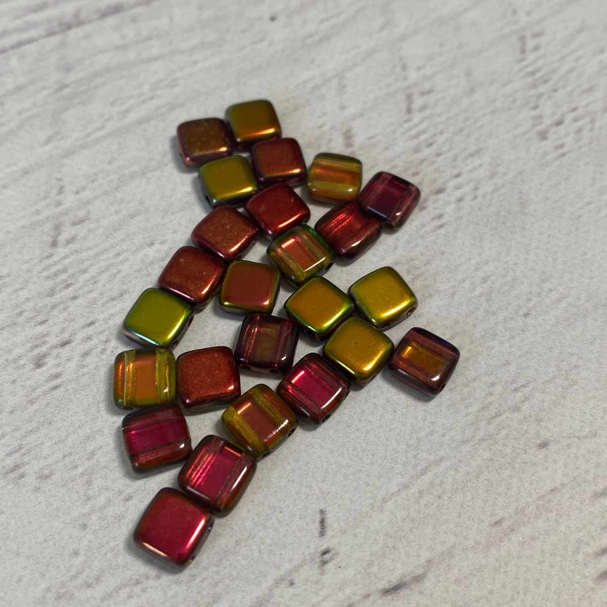 Czech Glass 6mm Tile Crystal Magic Apple